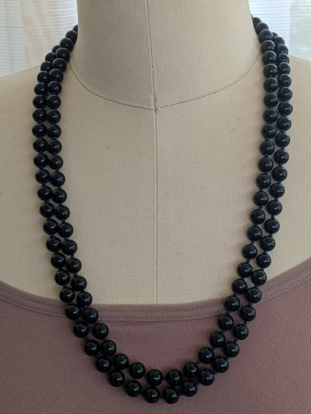 Lady Remington Black Hand Knotted Opera Length Bead Necklace